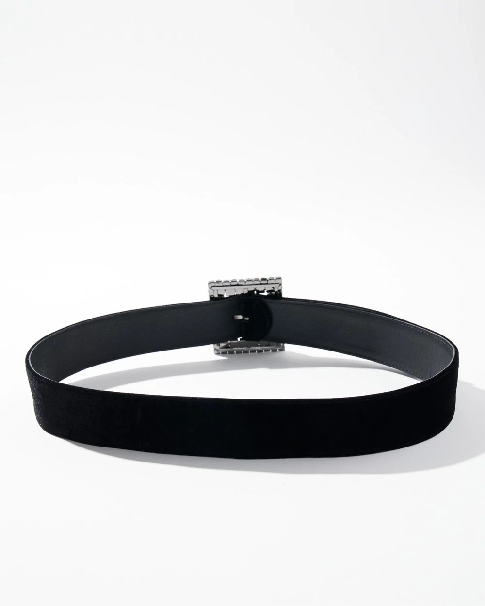 Black Crystal Buckle Velvet Denim Belt